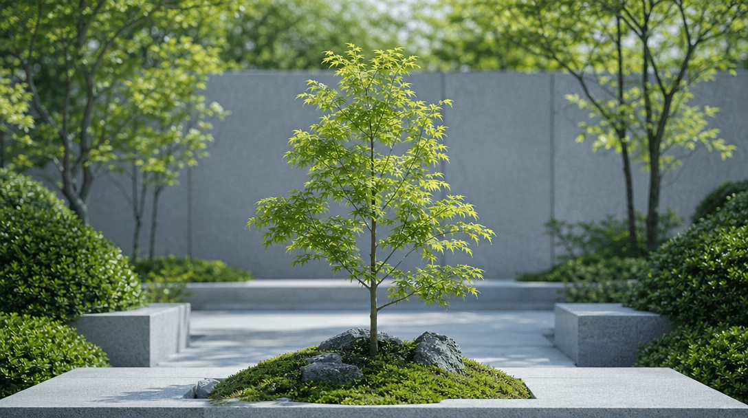 新緑のモミジが植わる現代的な樹木葬庭園|樹木葬のメリット・デメリット