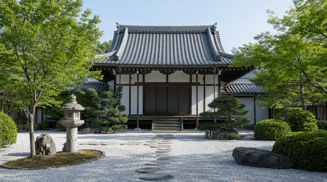 朝光に照らされた浄土真宗寺院の中庭|浄土真宗の永代供養 費用と作法ガイド