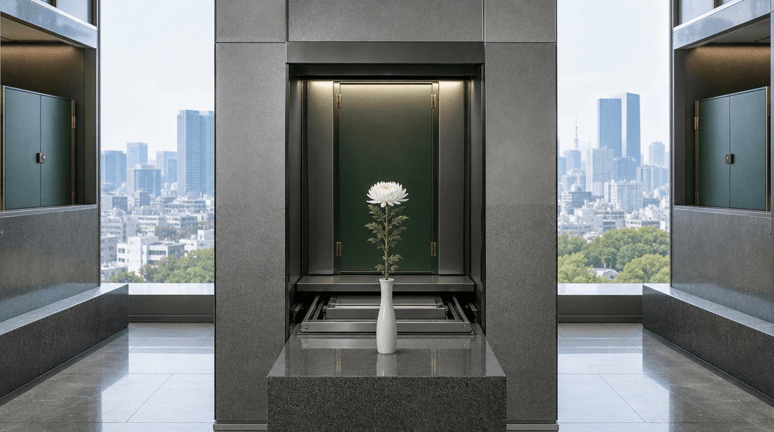 東京の都市型屋内メモリアル空間と高層ビル群の遠景|永代供養 東京のエリア別ガイド